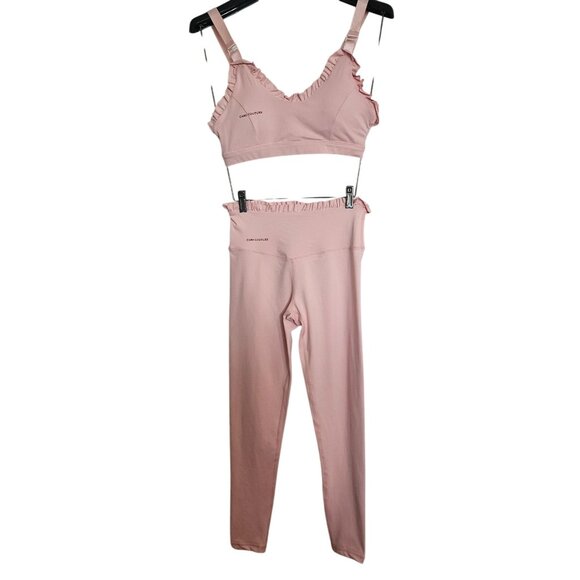 Cabo Couture Women Ruffle Sports Bra Leggings Pink Set S/M Coquette Athflow Y2K - Picture 7 of 12